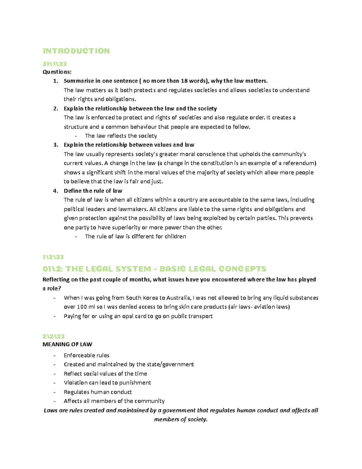 Legal Studies Year 11 - Term 1: Understanding Law and Society - Studocu