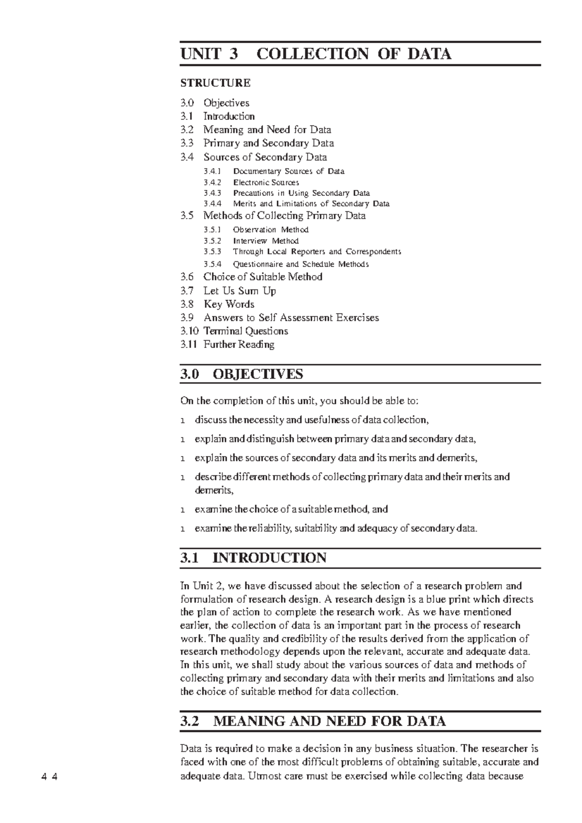 Data Collection Methods in Research Methodology (Unit-3) - Studocu
