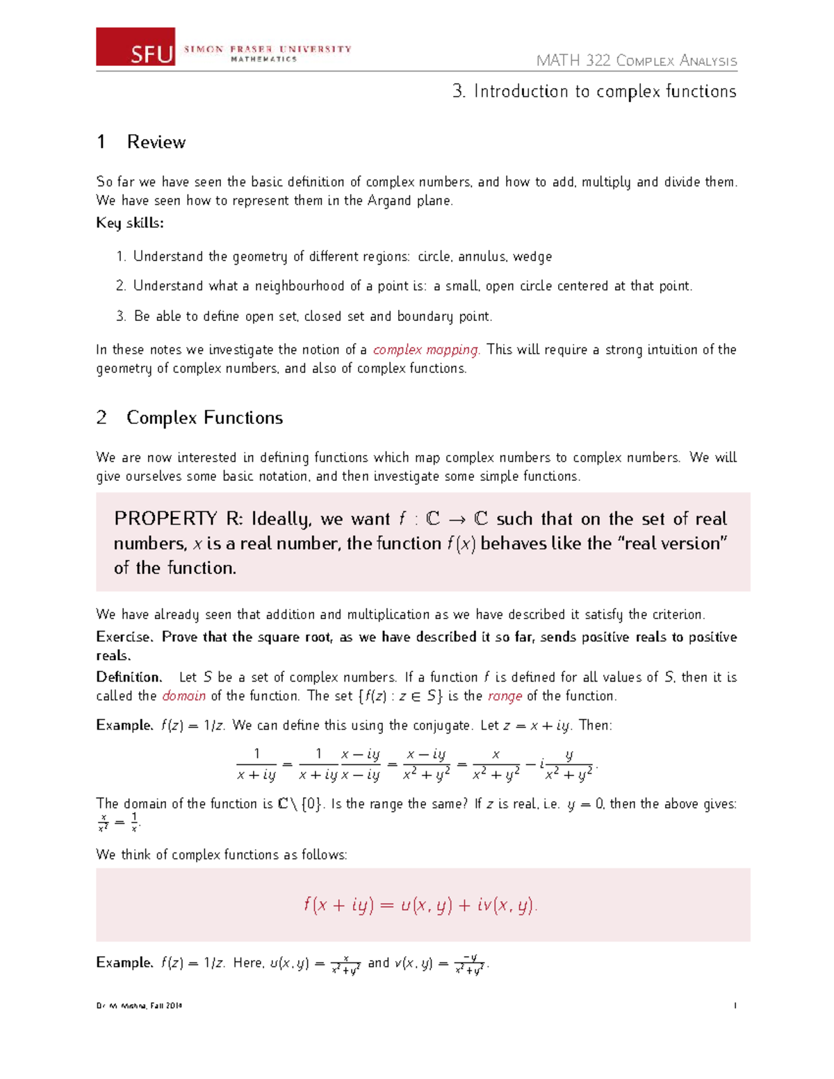 MATH 322 Complex Analysis 3: Functions and Mappings Review Notes - Studocu