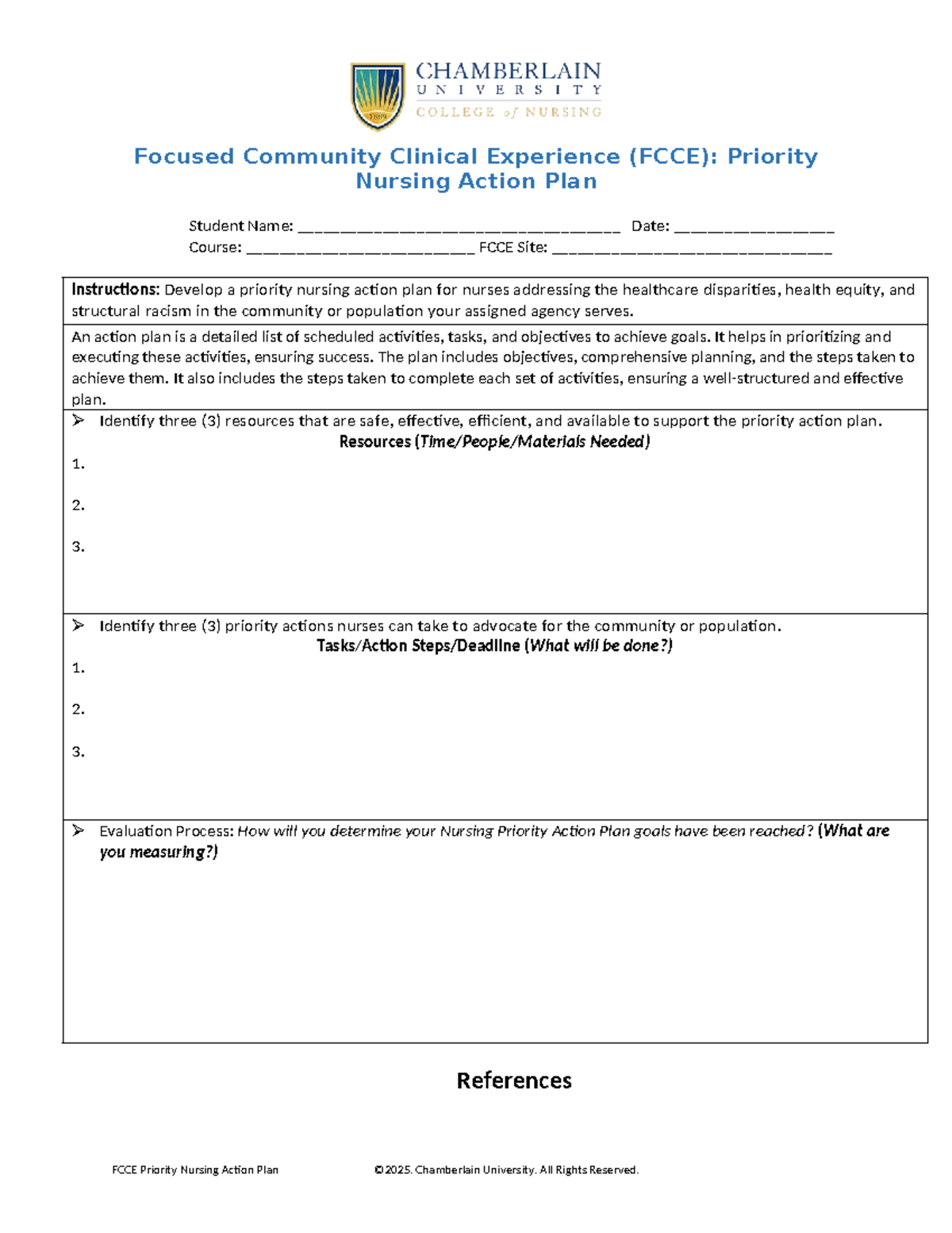 FCCE Priority Nursing Action Plan Template for Community Health - Studocu