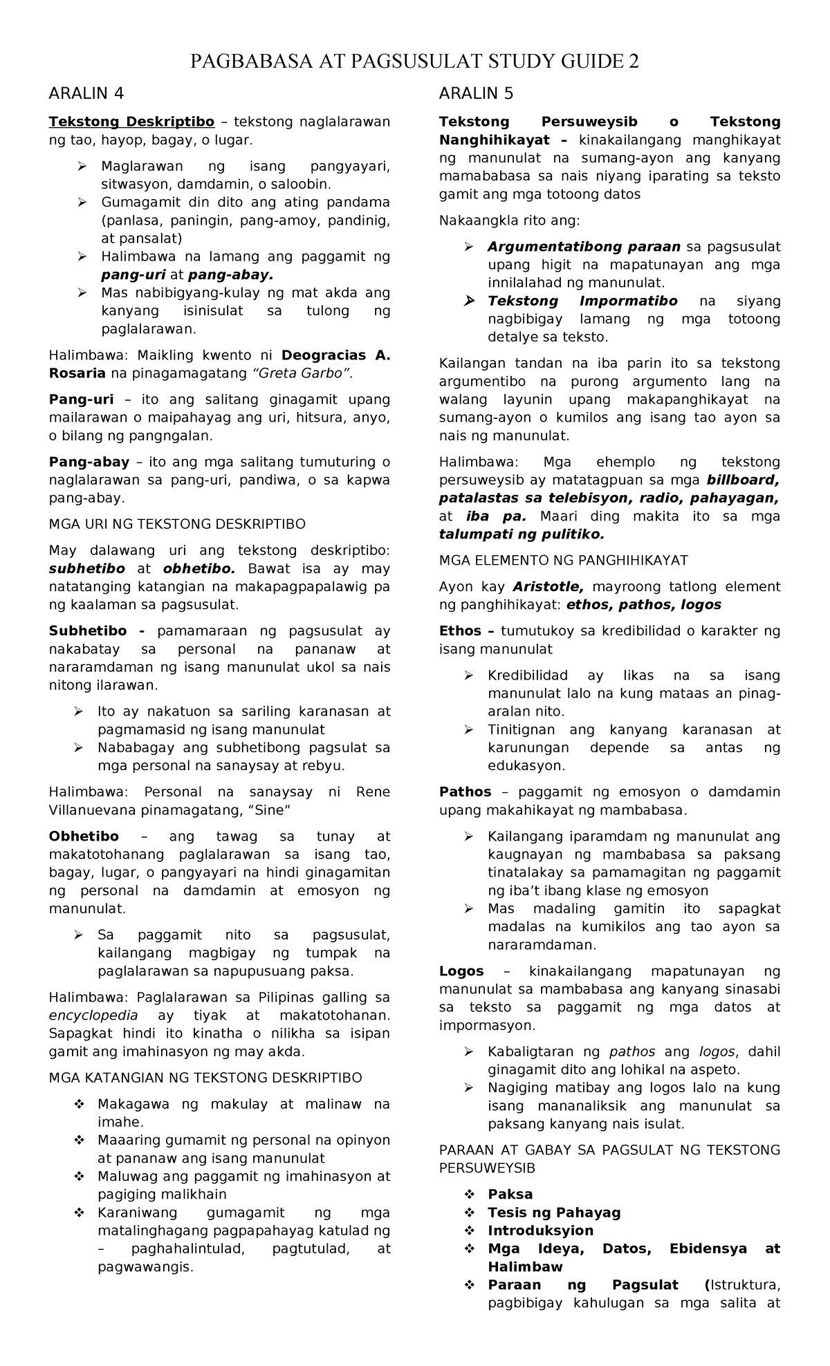 Pagbabasa AT Pagsusulat Study Guide 2 - PAGBABASA AT PAGSUSULAT STUDY ...