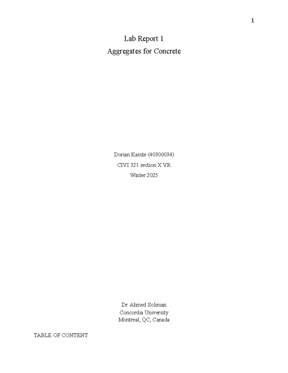 CIVI 321 Lab Report 1: Properties of Concrete Aggregates - Studocu