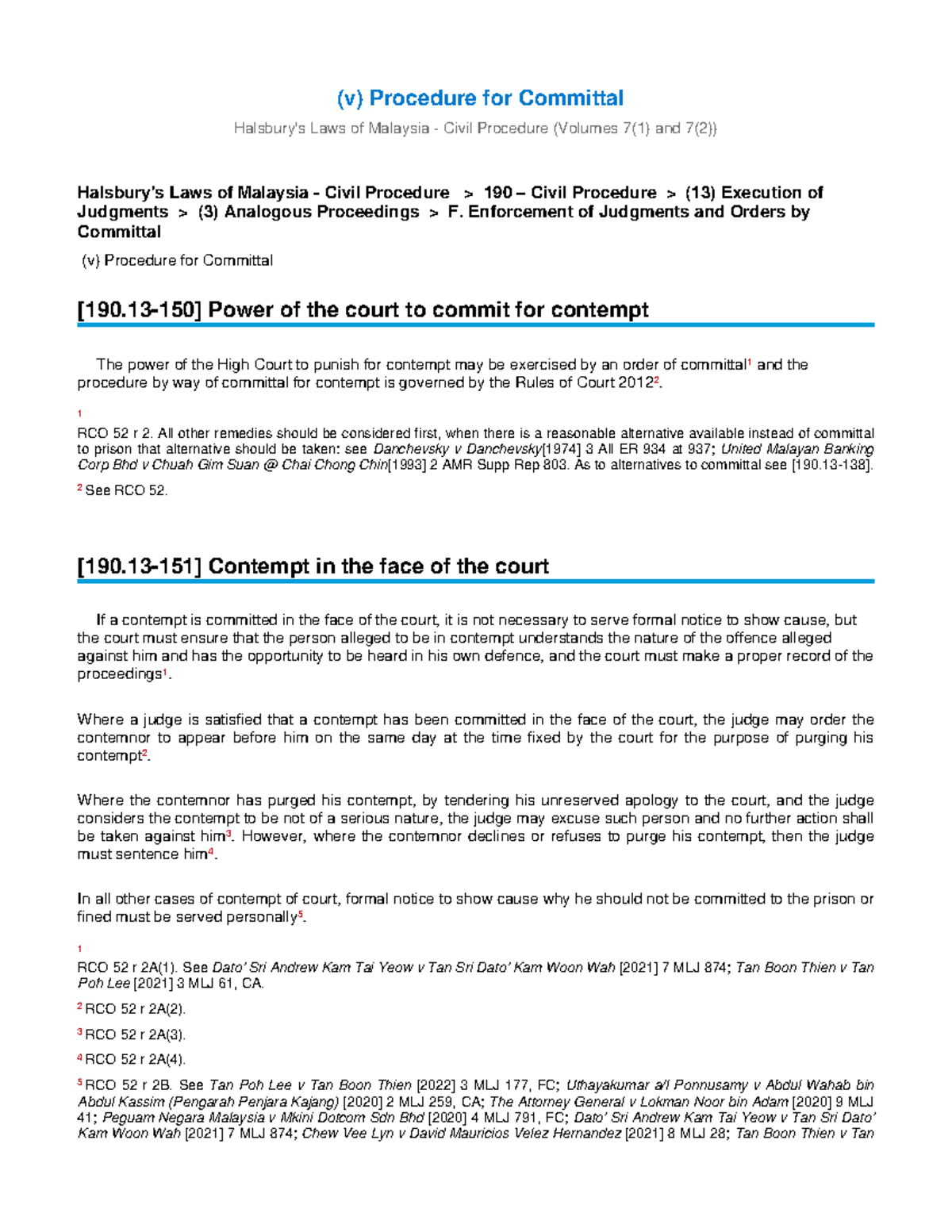 Procedure for Committal in Civil Procedure (RCO 52) - Halsbury's Laws ...