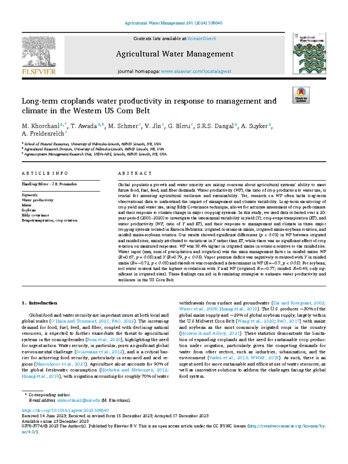 Water Productivity in US Corn Belt: Management & Climate Effects (AGWM ...