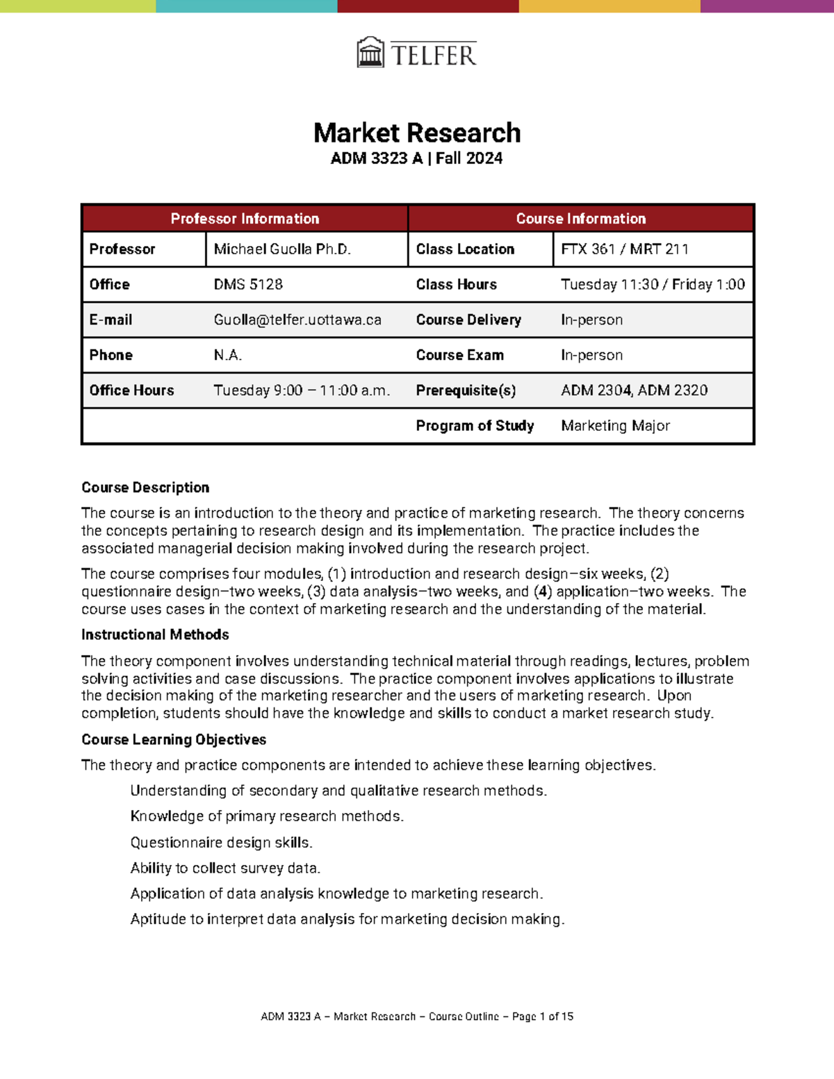 ADM 3323 A Market Research Syllabus - Fall 2024 Overview and Details ...
