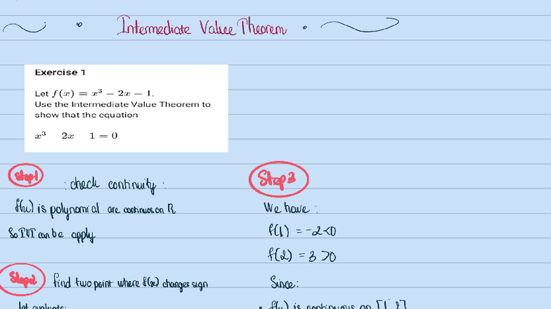 Intermediate Value Theorem Exercises for Calculus 1 (MATH 251) - Studocu
