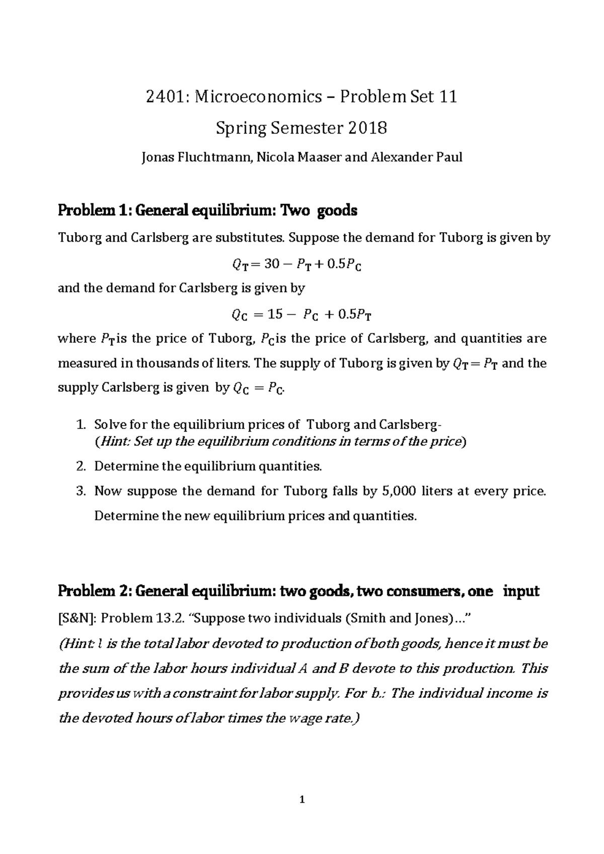 2401: Microeconomics - Comprehensive Problem Set 11 Solutions - Studocu