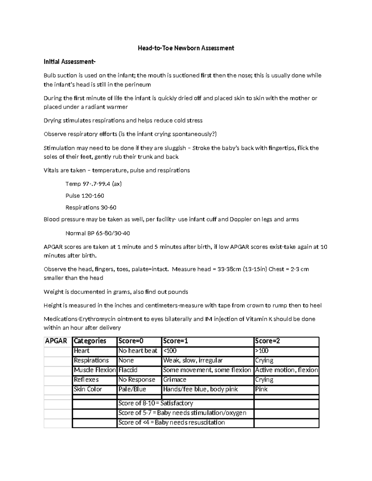 Newborn Assessment (NURS 101): Initial Evaluation and APGAR Scores ...
