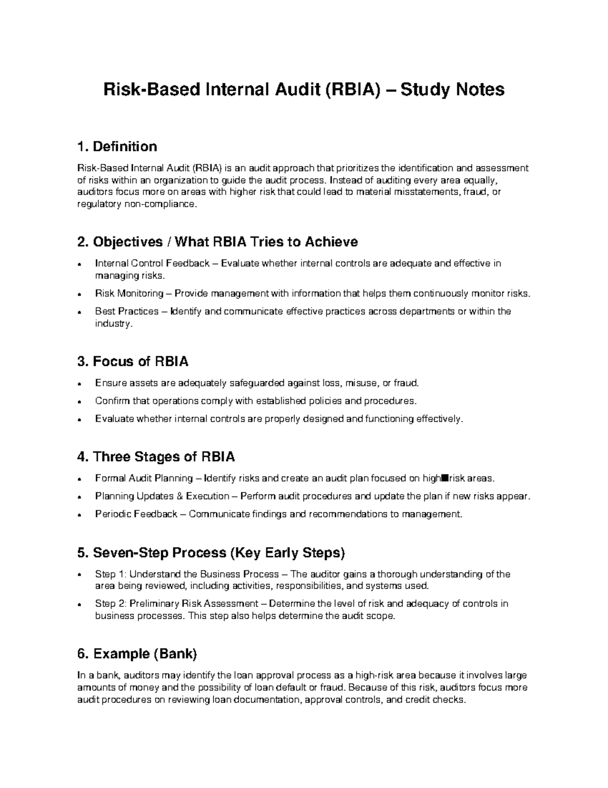RBIA Study Notes: Internal Audit Risk-Based Approach Overview - Studocu