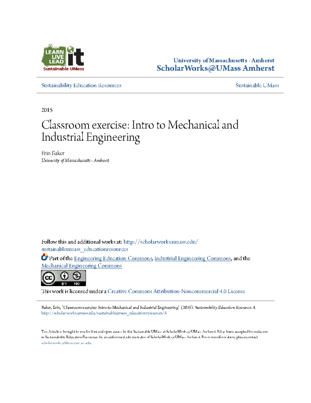 Classroom Exercise: Intro to Mechanical & Industrial Engineering (ENG ...
