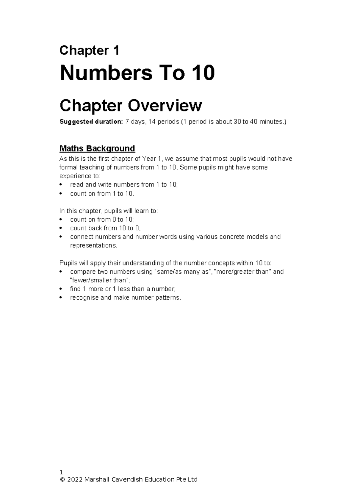 01 MPAH 1A 01 Chapter 1 Overview: Numbers to 10 Learning Guide - Studocu
