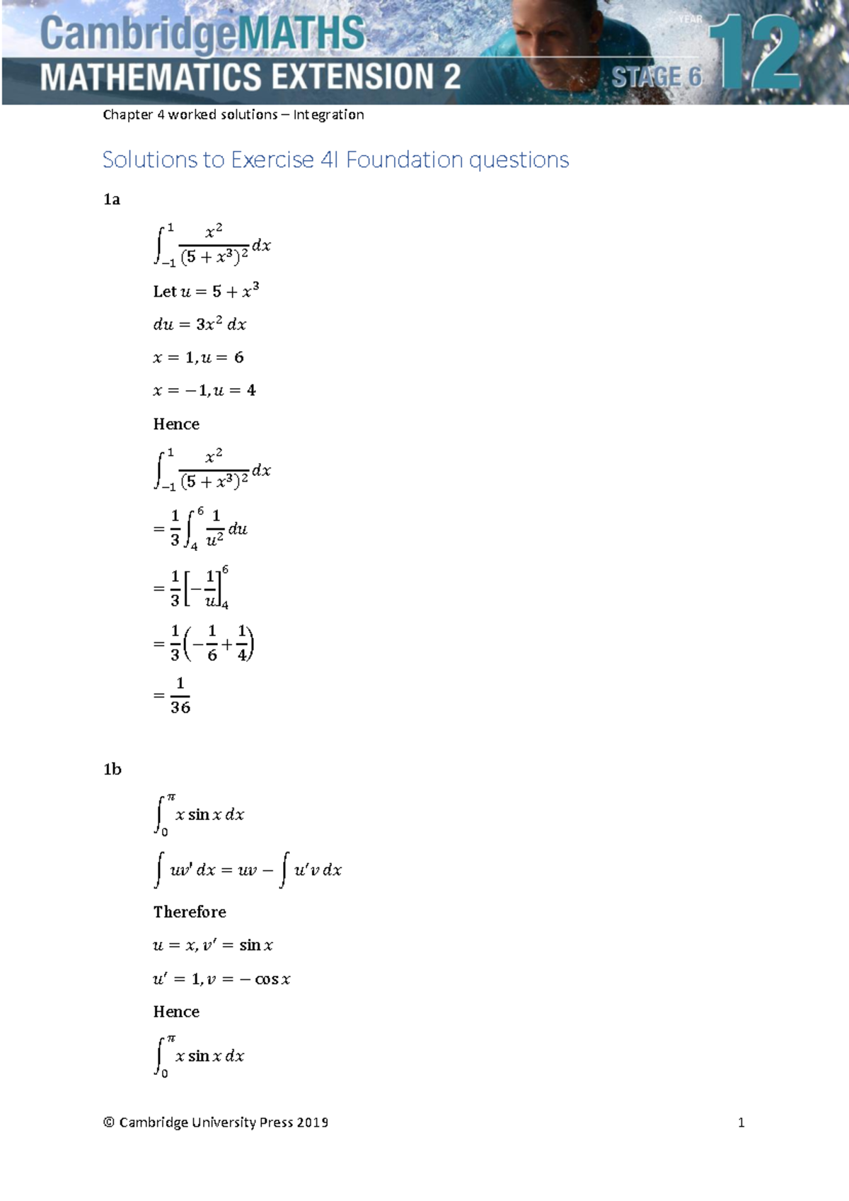 Chapter 4I Worked Solutions: Integration Exercises and Answers - Studocu