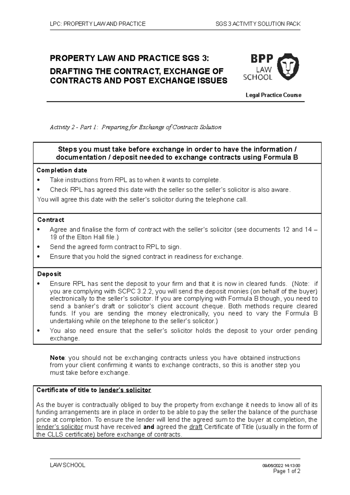 Property SGS 3 Activities 2 and 3 Solution Pack 2022-23 - LPC: PROPERTY ...