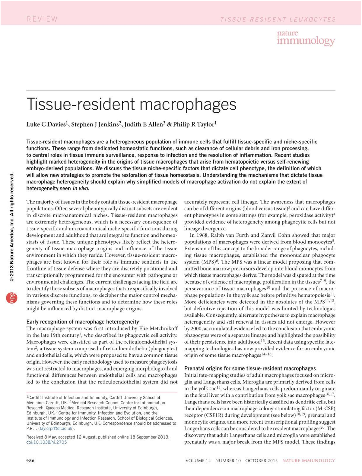 REVIEW: Tissue Resident Macrophages and Their Heterogeneity in ...
