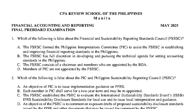 CPA REVIEW SCHOOL OF THE PHILIPPINES Manila FINANCIAL ACCOUNTING AND REPORTING - Document Preview