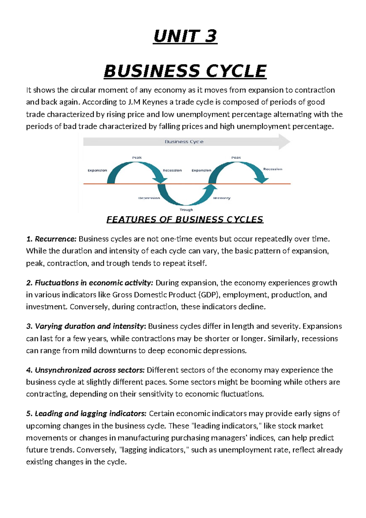 ECO 101: Business Cycle Analysis and Theories (Unit 3 Notes) - Studocu