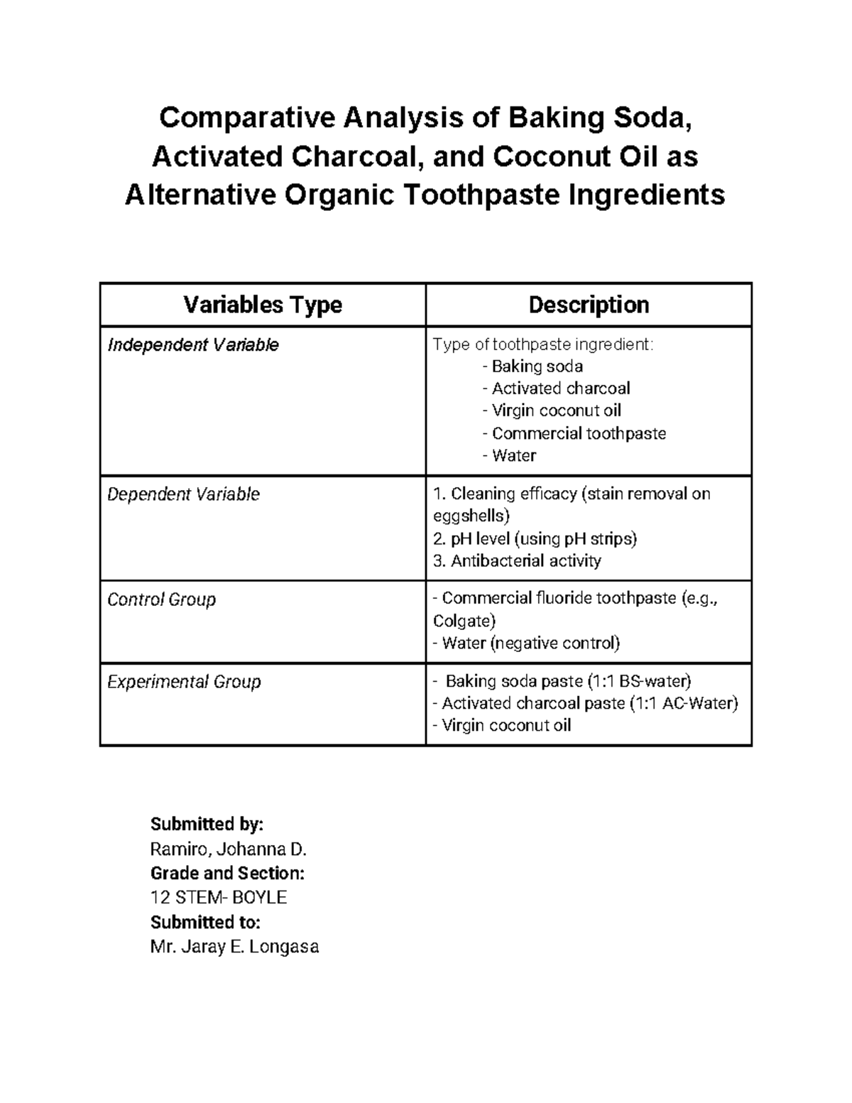 Comparative Study of Organic Toothpaste Ingredients - 12 STEM AMPERE ...