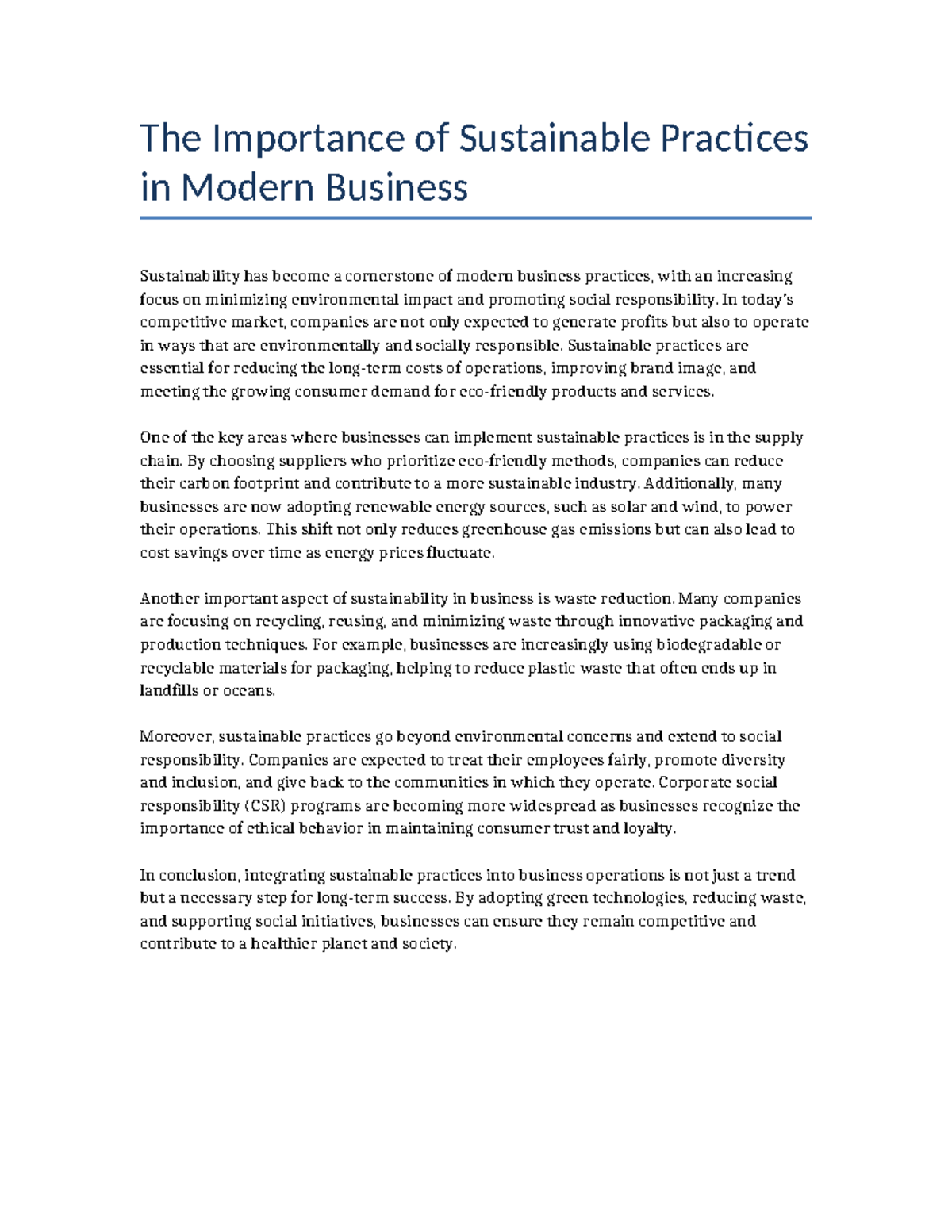 Sustainability in Business: Key Practices for Modern Success - Studocu
