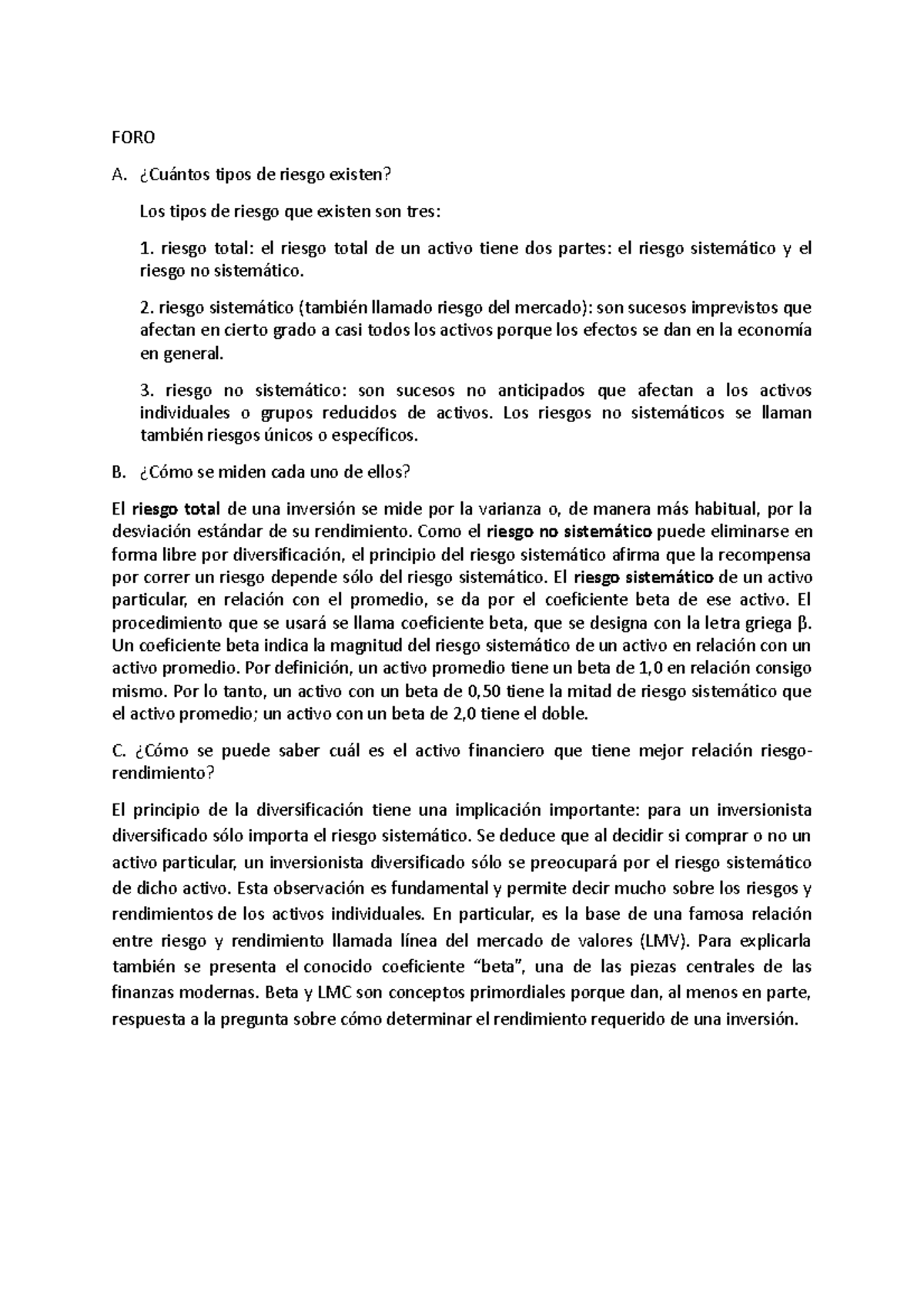 FORO3 Control: Tipos y Medición de Riesgos Financieros - Studocu