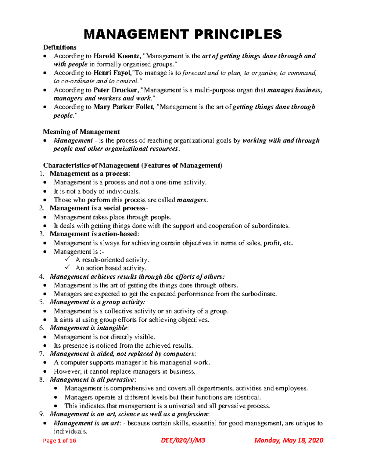 Management Principles - Comprehensive Study Notes - Studocu