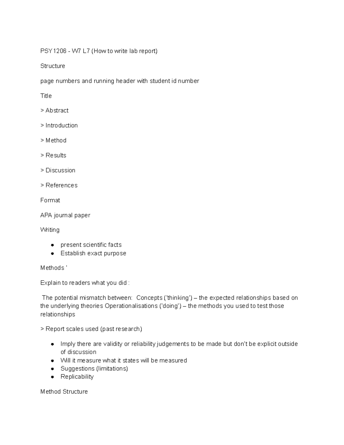 PSY1206 - Lab Report Writing Guidelines Lecture Notes - Studocu