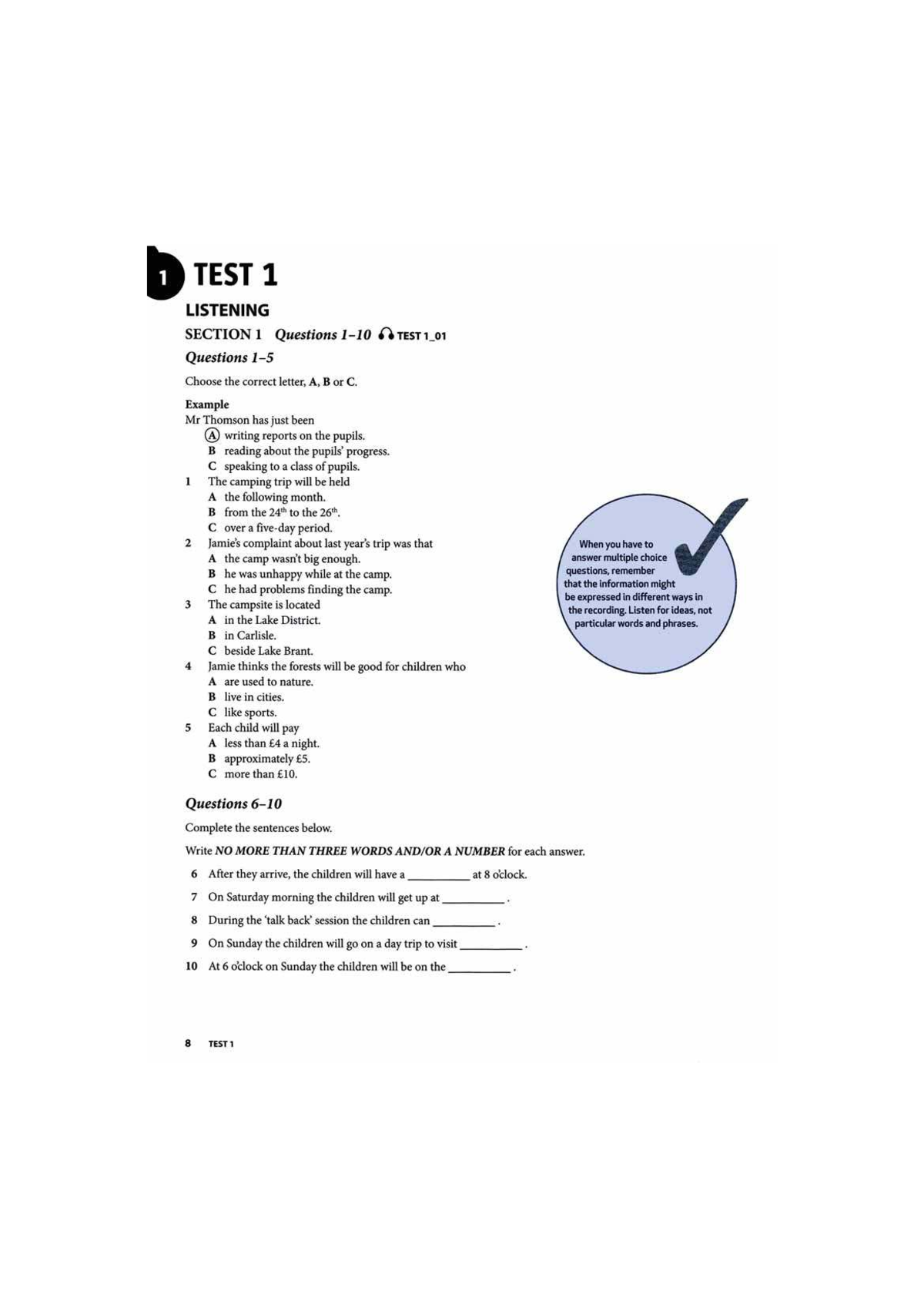 TEST 1 IELTS Academic Listening & Reading Practice Questions - Studocu