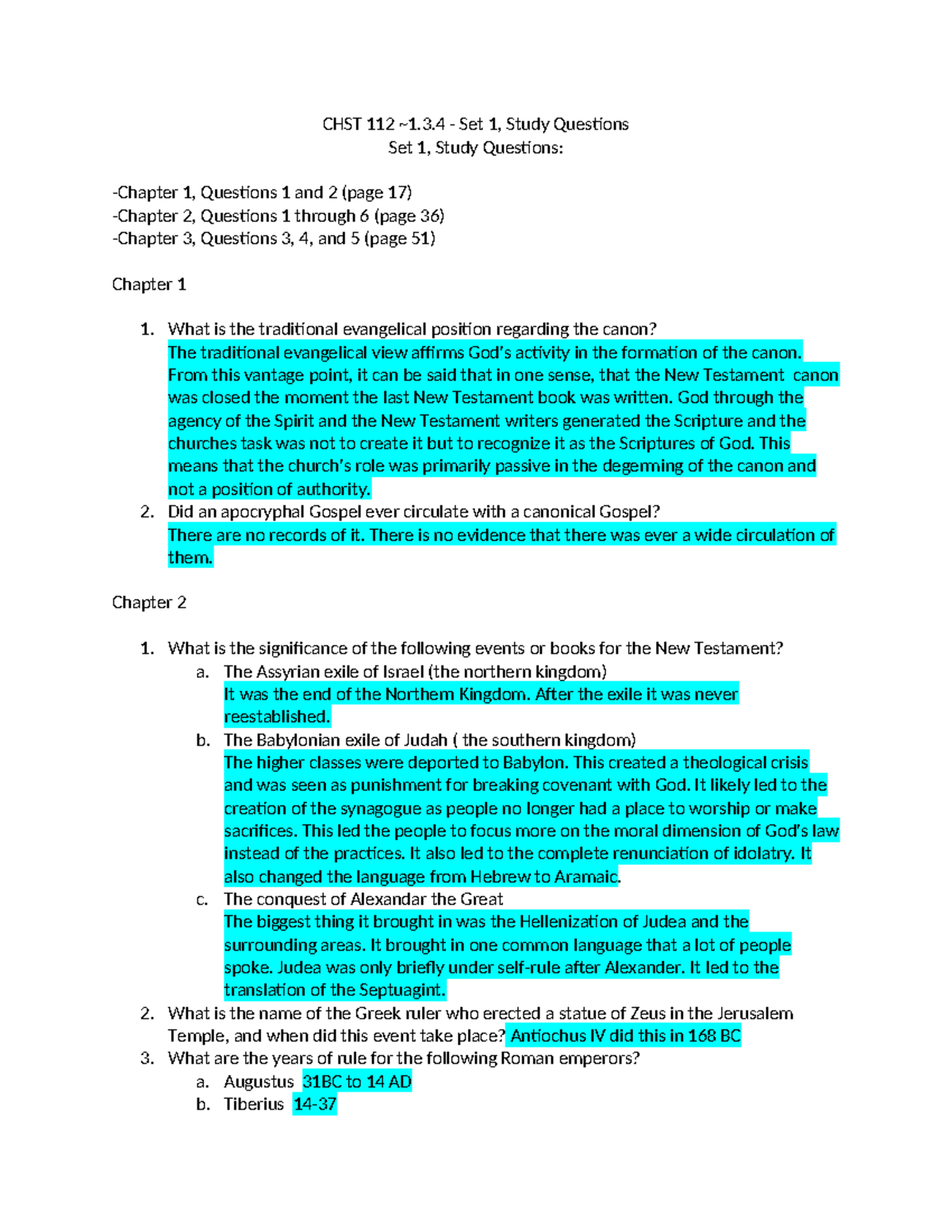 CHST 112 Study Questions Set 1: Chapters 1 & 2 Insights - Studocu
