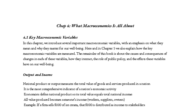 Chap 4: Key Macroeconomic Variables and Their Impact - Studocu