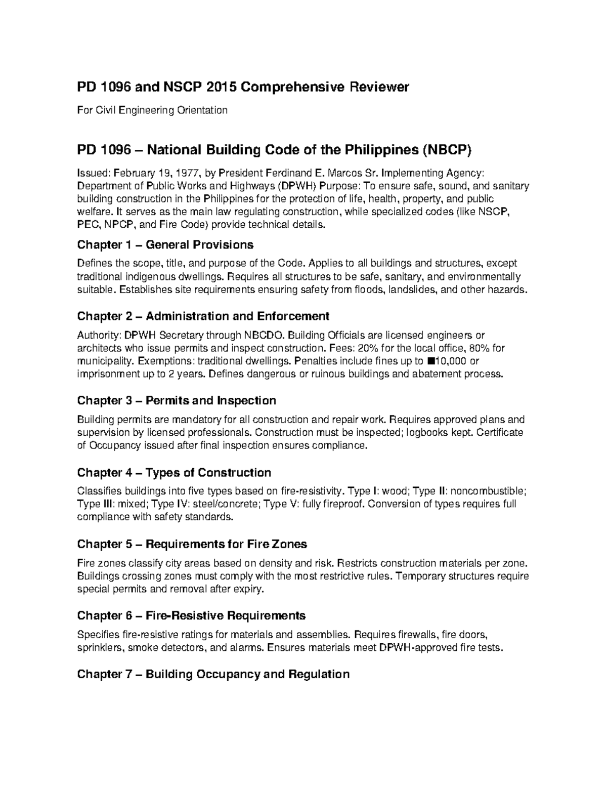 PD 1096 & NSCP 2015 Comprehensive Civil Engineering Reviewer - Studocu