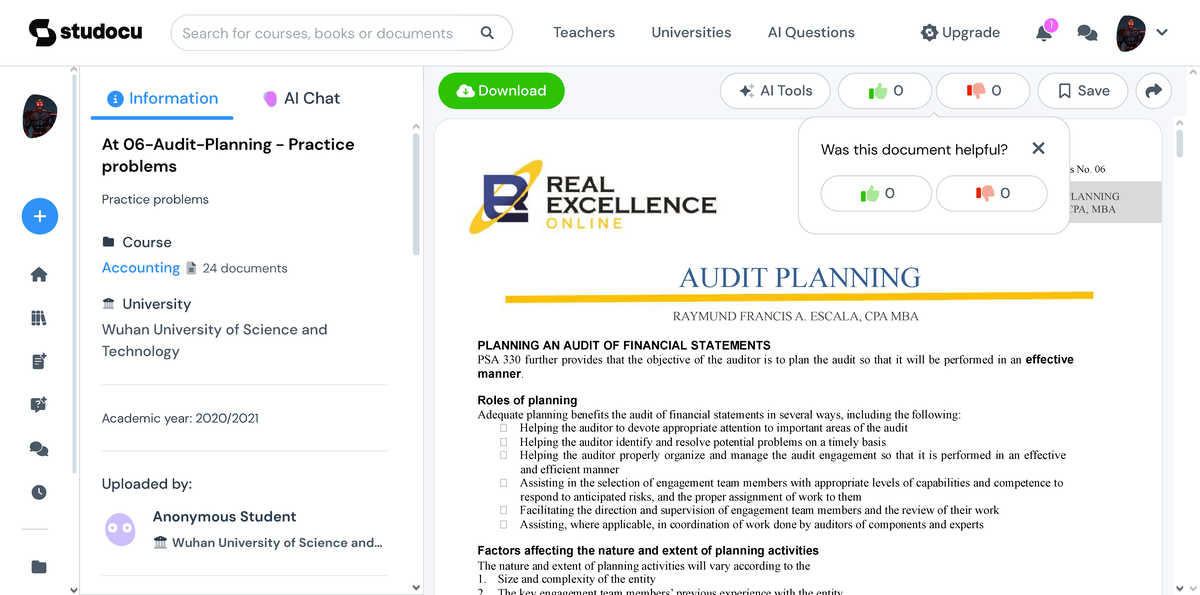 Audit Planning - Practice Problems - Page 1 of 11 | AUD Handouts No. 06 ...