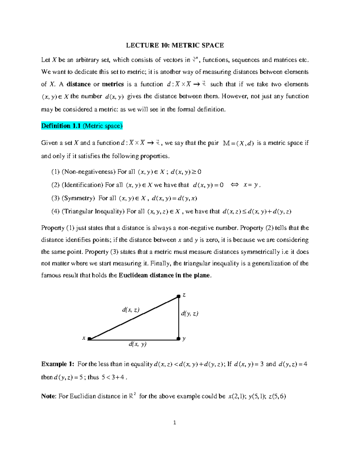Lecture 10: Understanding Metric Spaces in Mathematics (MTH101) - Studocu