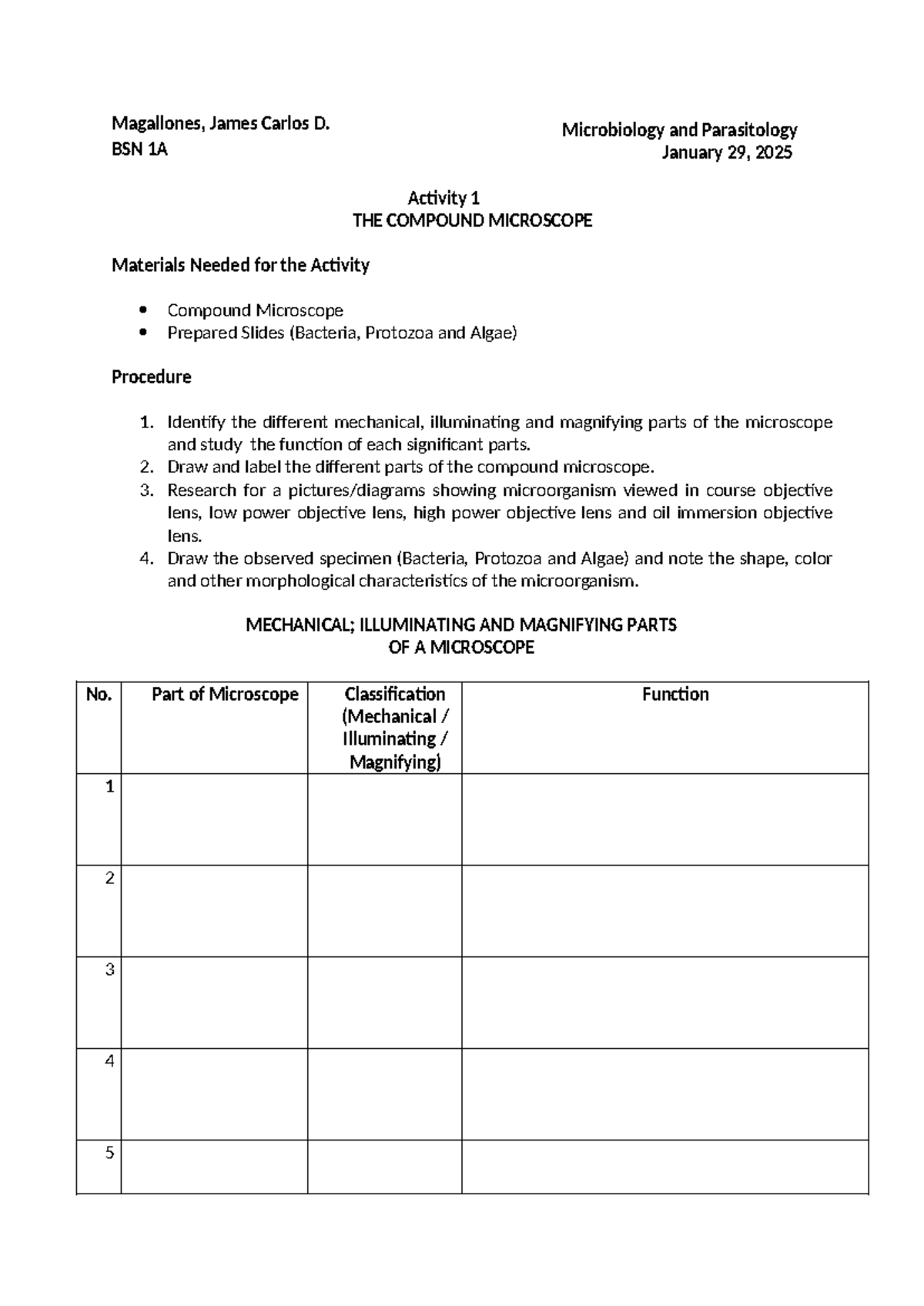 Activity 1 Micropara LAB - James - Magallones, James Carlos D. BSN 1A ...