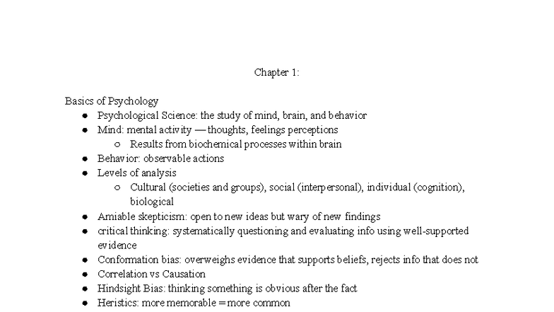 Psych 101: Exam 1 Study Guide on Psychology Basics and Concepts - Studocu