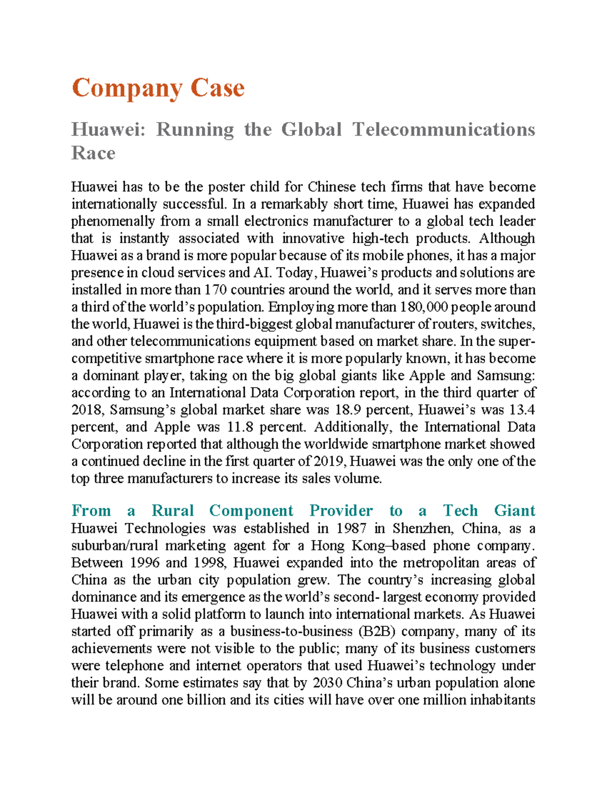 Case Study on Huawei's Transformation and Global Market Strategies ...