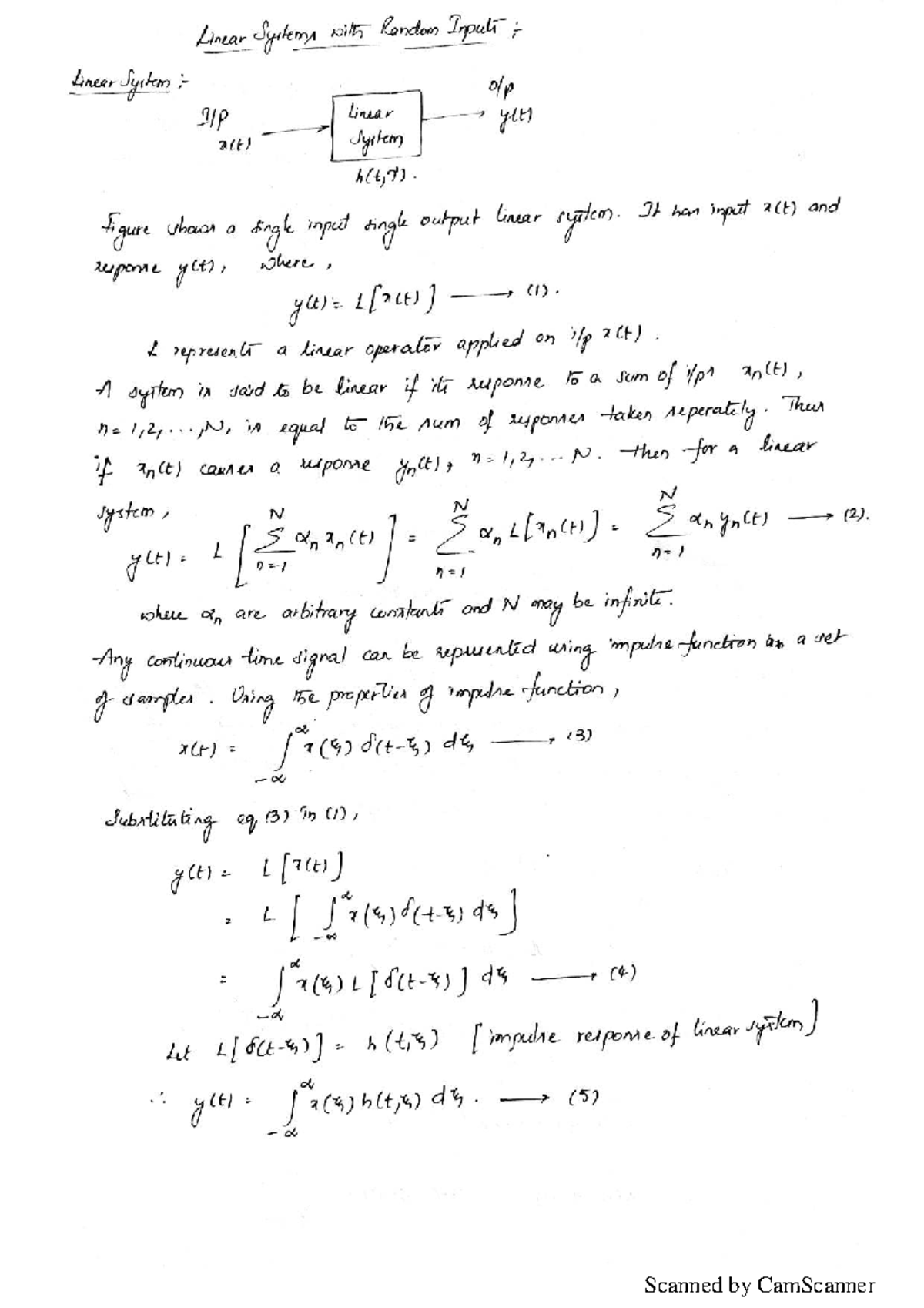 Linear Systems with Random Inputs: PTSP Unit-5 Lecture Notes - Studocu