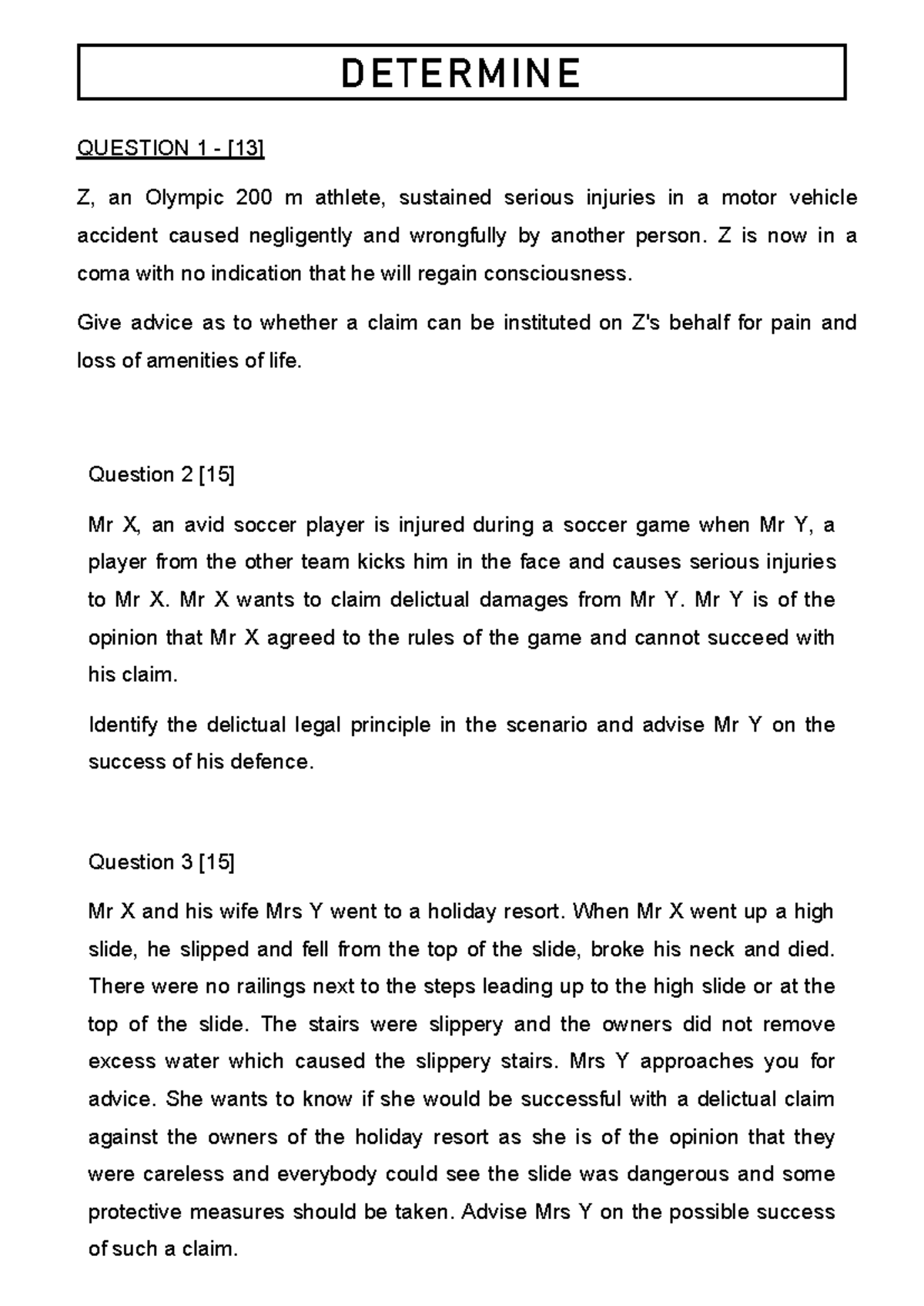 DLR-Practice Questions on Delictual Claims and Liability Analysis - Studocu