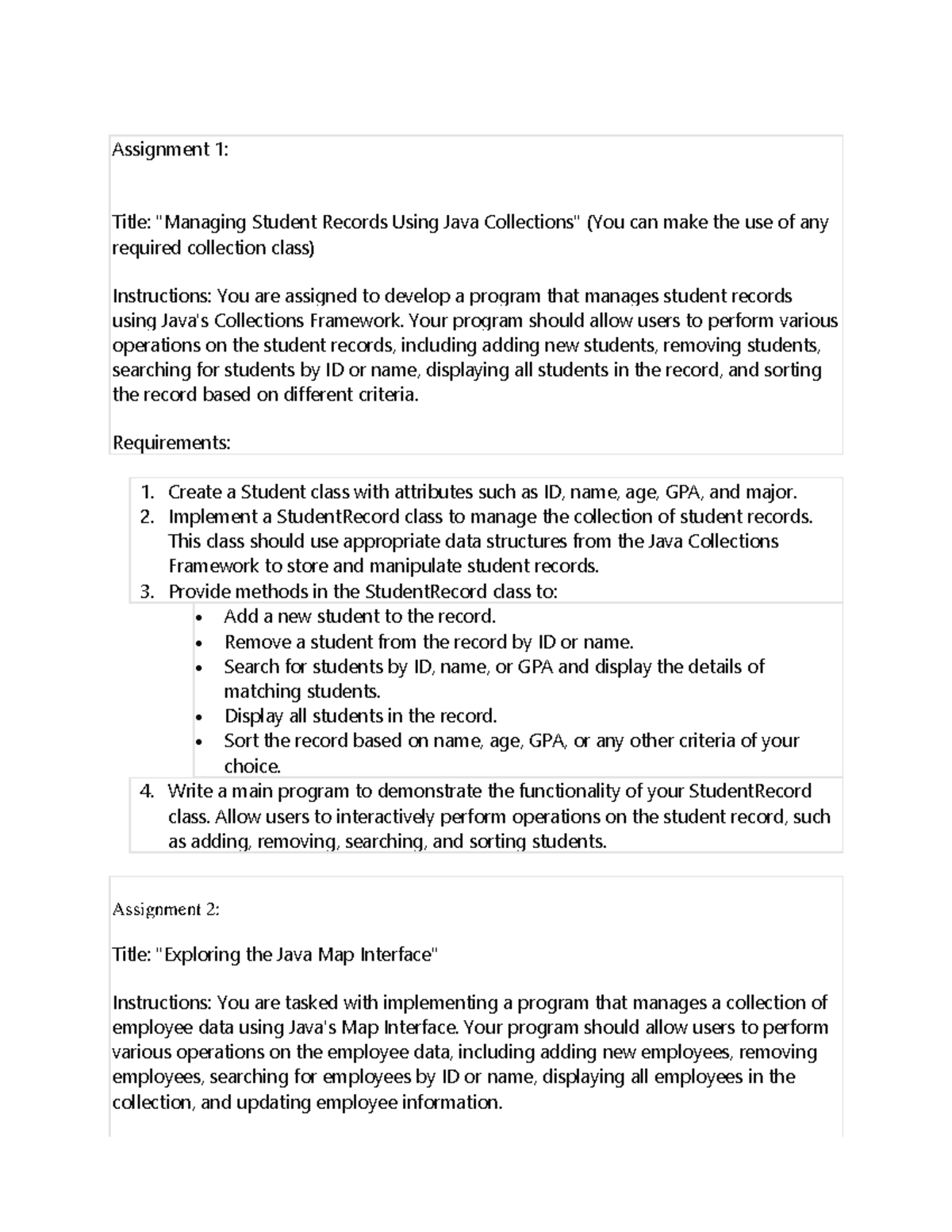Assignment 1: Managing Student Records with Java Collections - Studocu