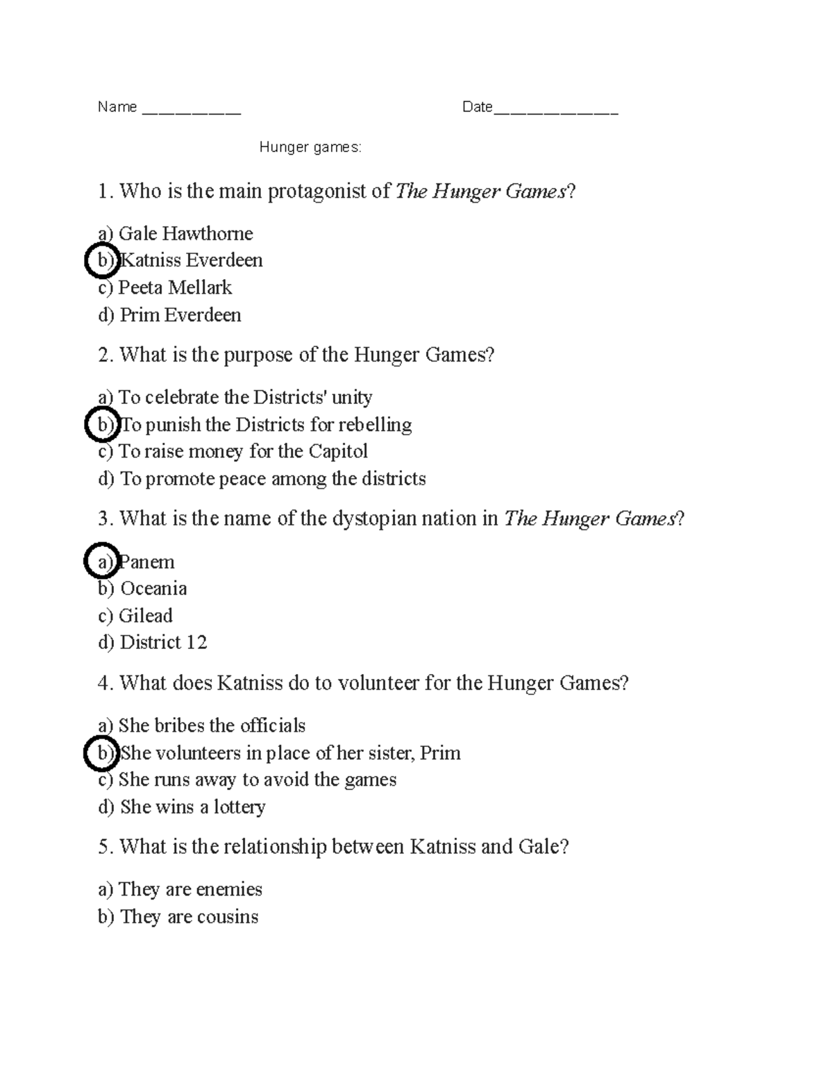 Hunger Games Quiz: Key Characters & Themes Analysis (ENG 101) - Studocu