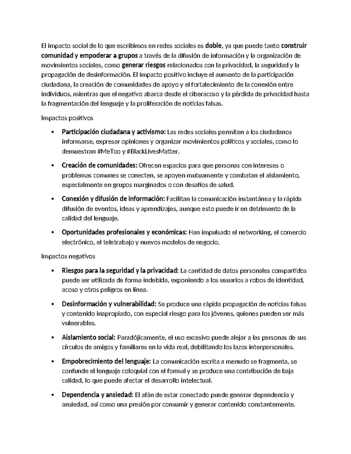 El impacto social de las redes sociales: beneficios y riesgos - Studocu