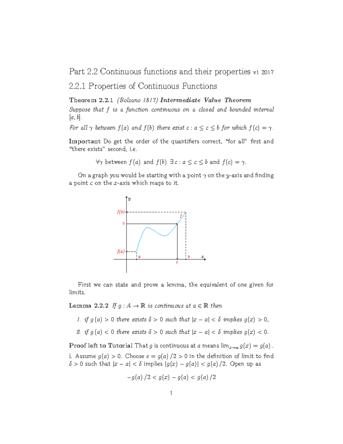 MATH2010 1 2017-2018 Real Analysis Lecture Notes 5 - Part 2 Continuous ...