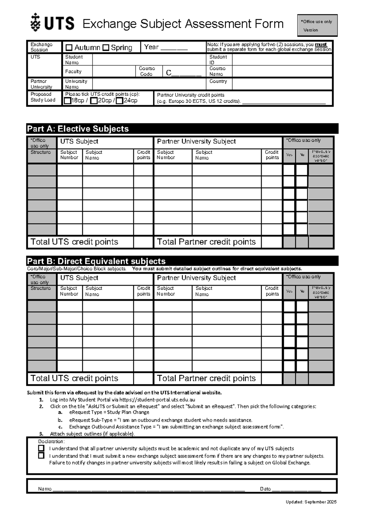Exchange Subject Assessment Form 2023 - UTS Global Exchange - Studocu