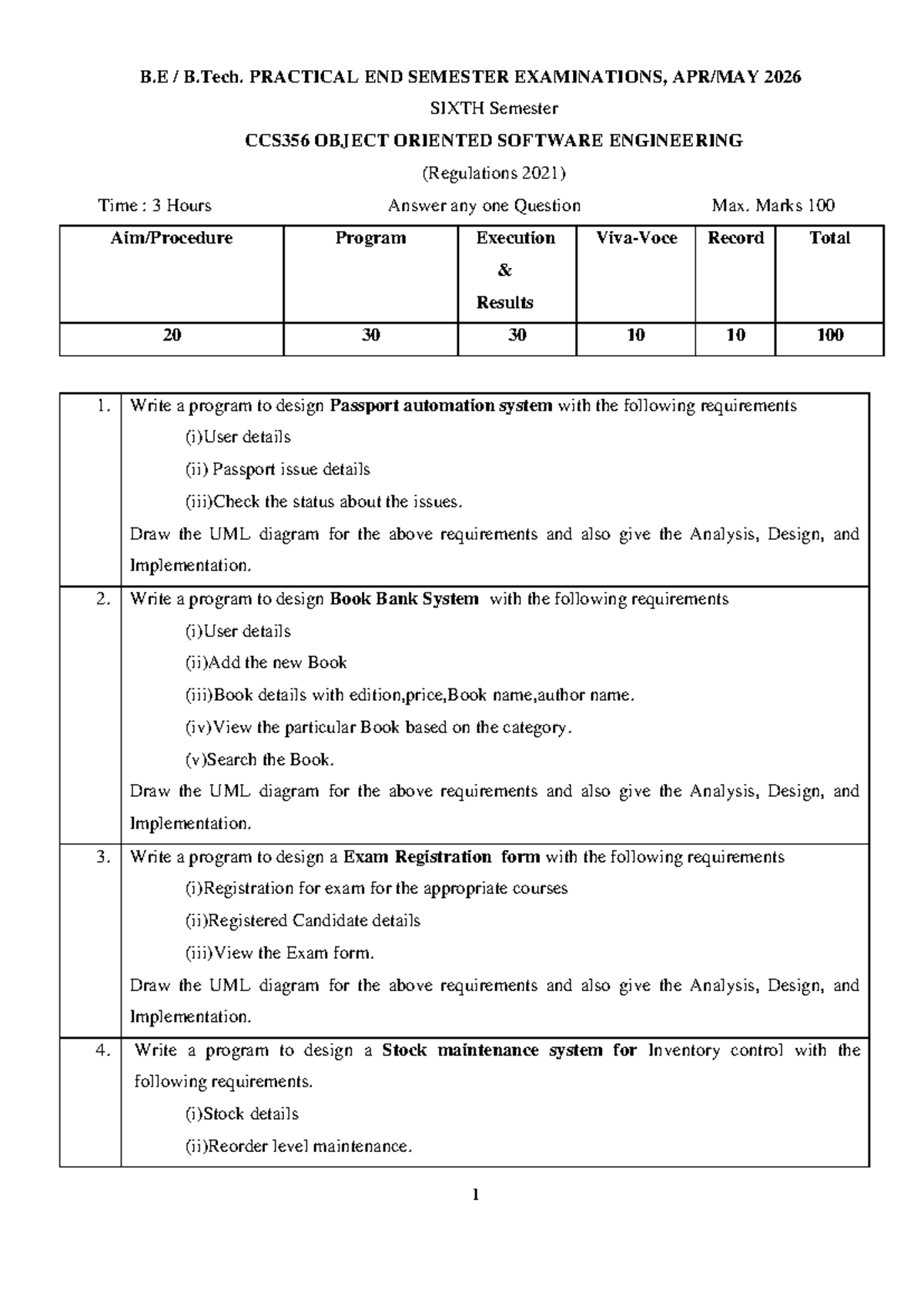 CCS356 OOSE Practical Exam: UML Design & Implementation Projects - Studocu