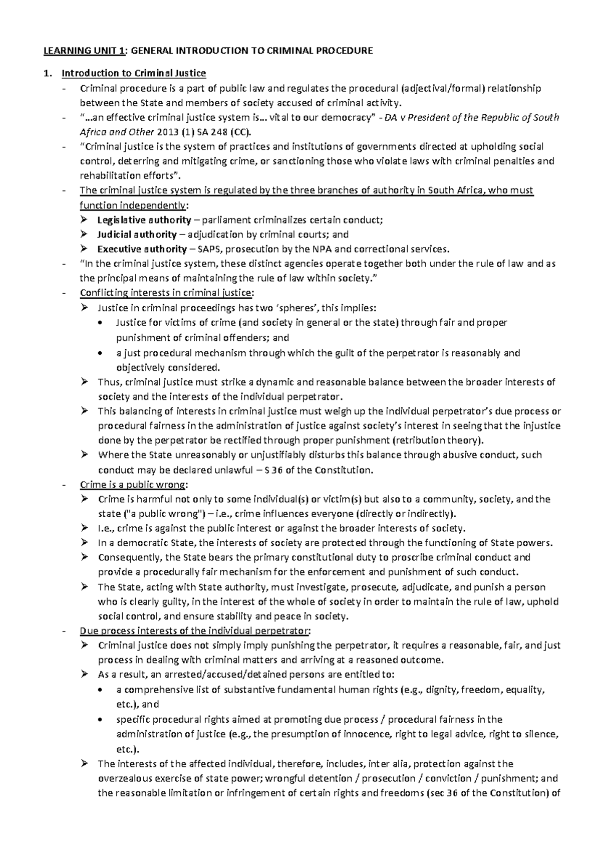 (Summary) Learning Unit 1-General Introduction to Criminal Procedure ...