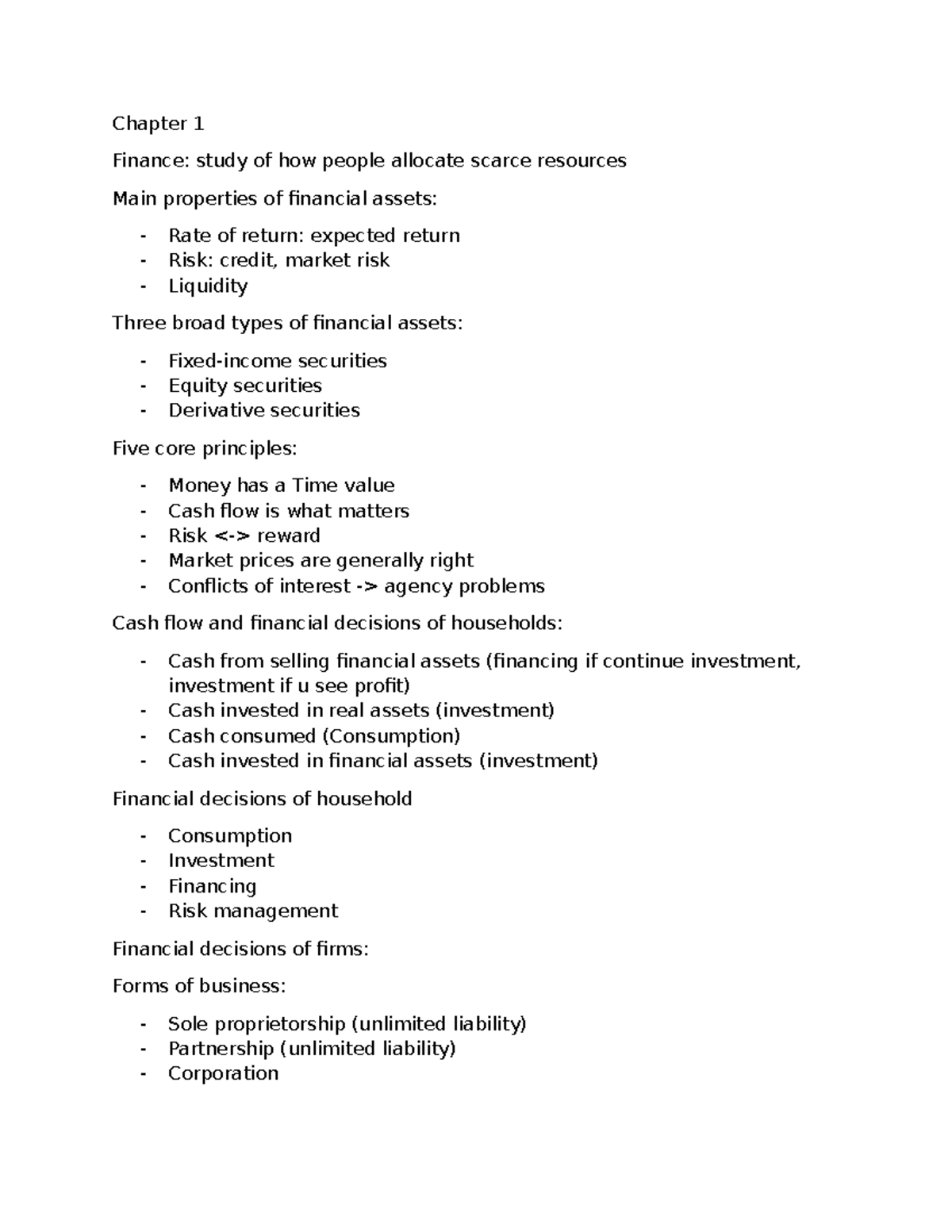 Chapter 1 Finance: Key Concepts & Principles - Revision Notes - Studocu
