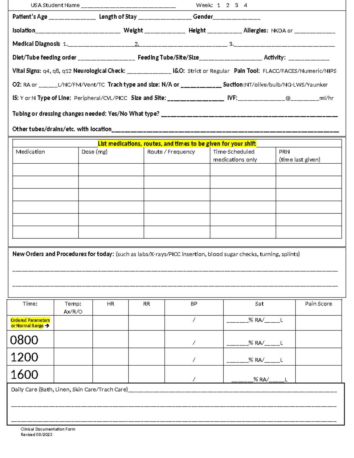 Pediatric Clinical Documentation Form - Fall 2023 - Studocu