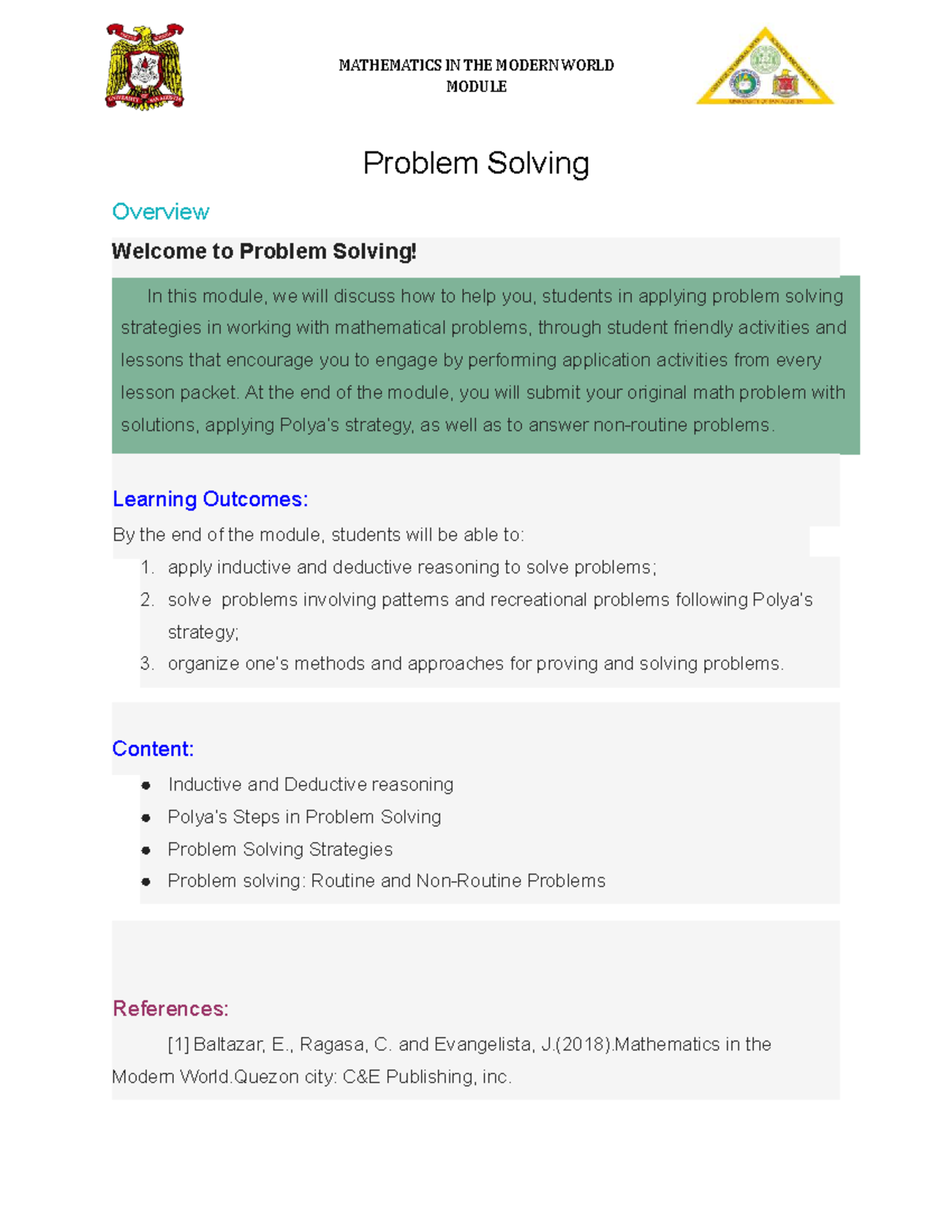 Module 4: Problem Solving Strategies and Techniques in Math - Studocu