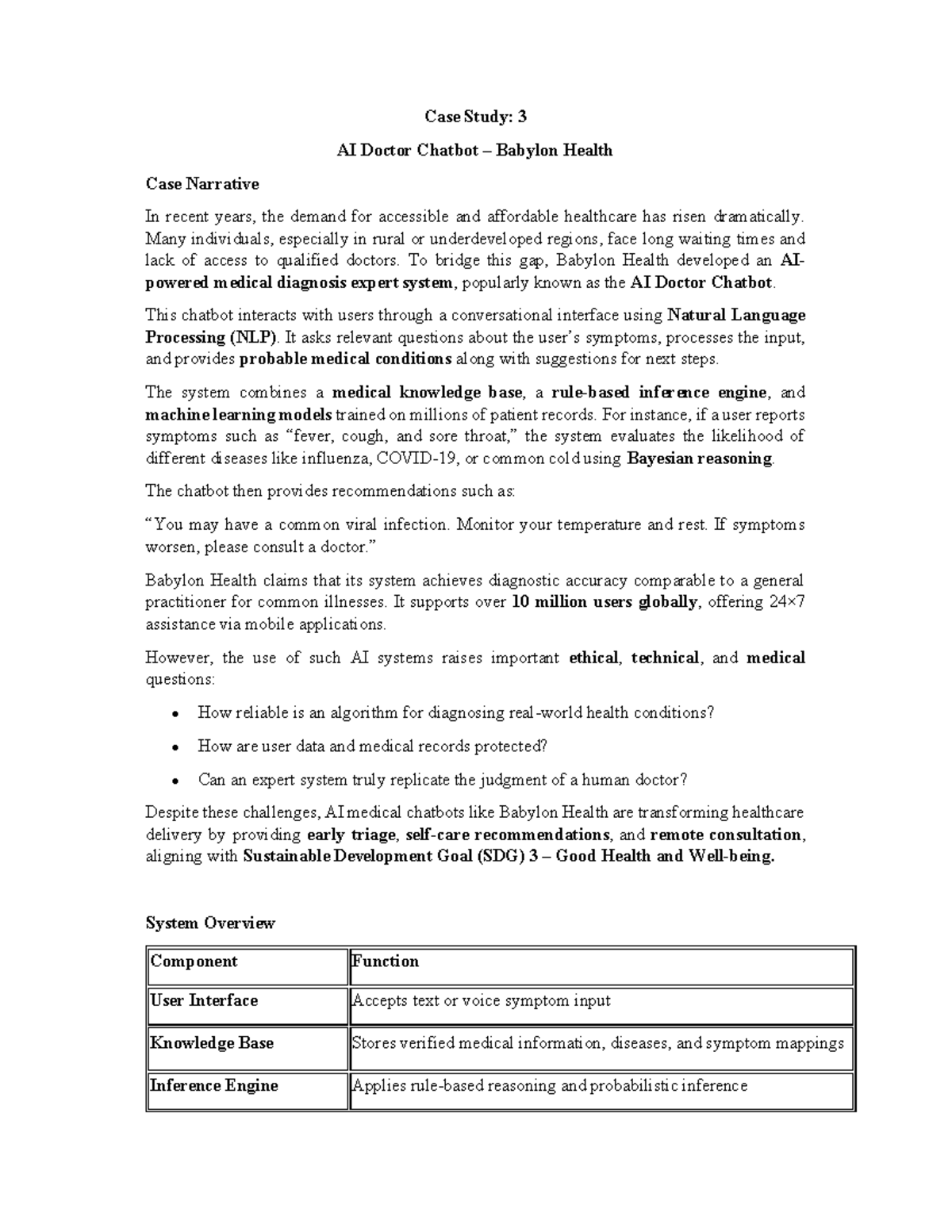 Case Study: AI Doctor Chatbot by Balon Health Analysis - Studocu