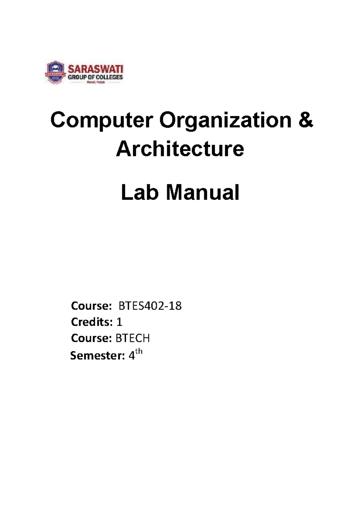 BTECH 4th Sem Computer Organization Lab Manual: Experiments ...