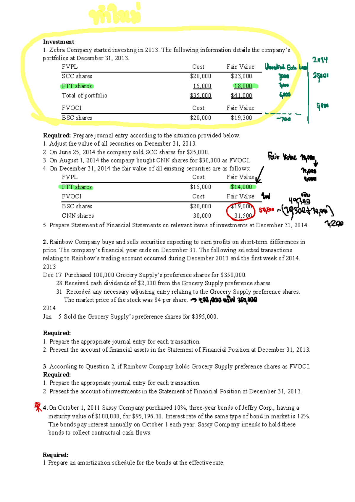 Investment and IFRS 9 Exercise: Journal Entries and Financial ...