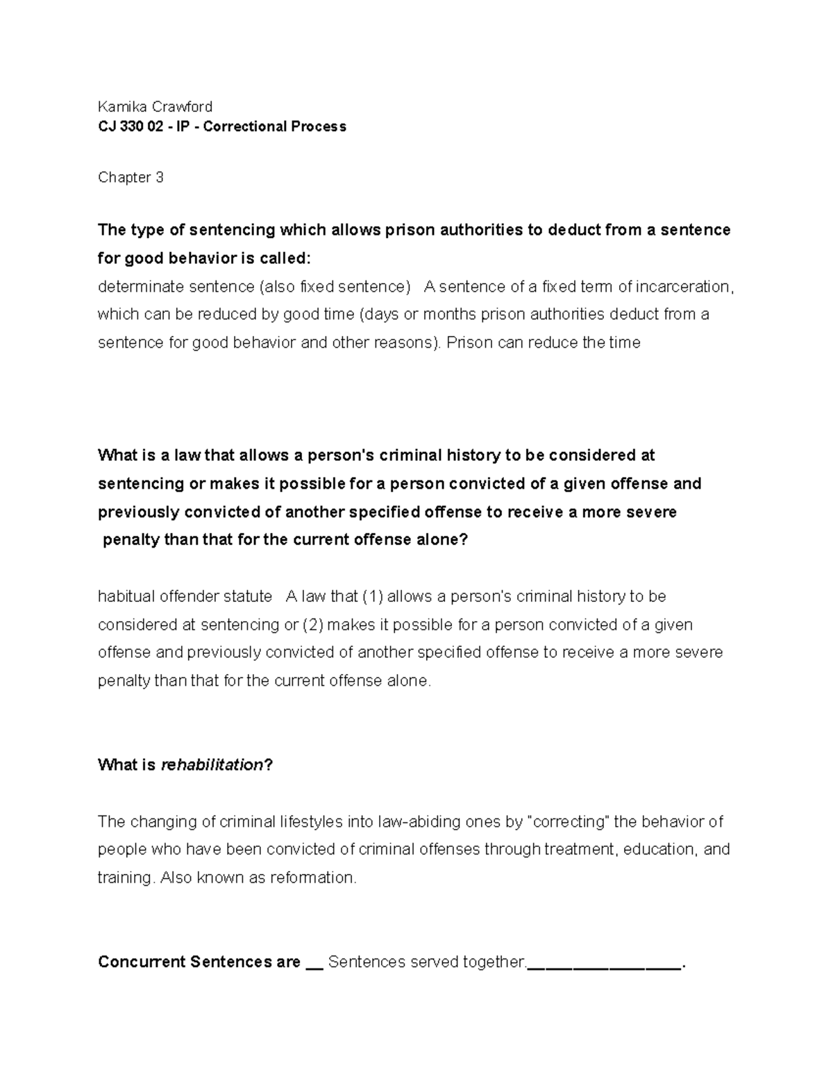 CJ 330 02 IP Correctional Process: Chapter 3 Sentencing Overview - Studocu
